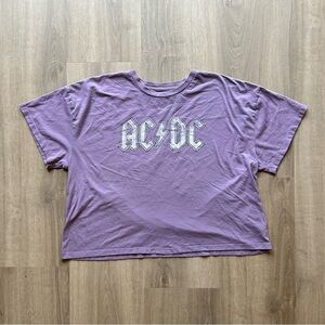 Lavender AC/DC Crew Neck Cropped T-Shirt